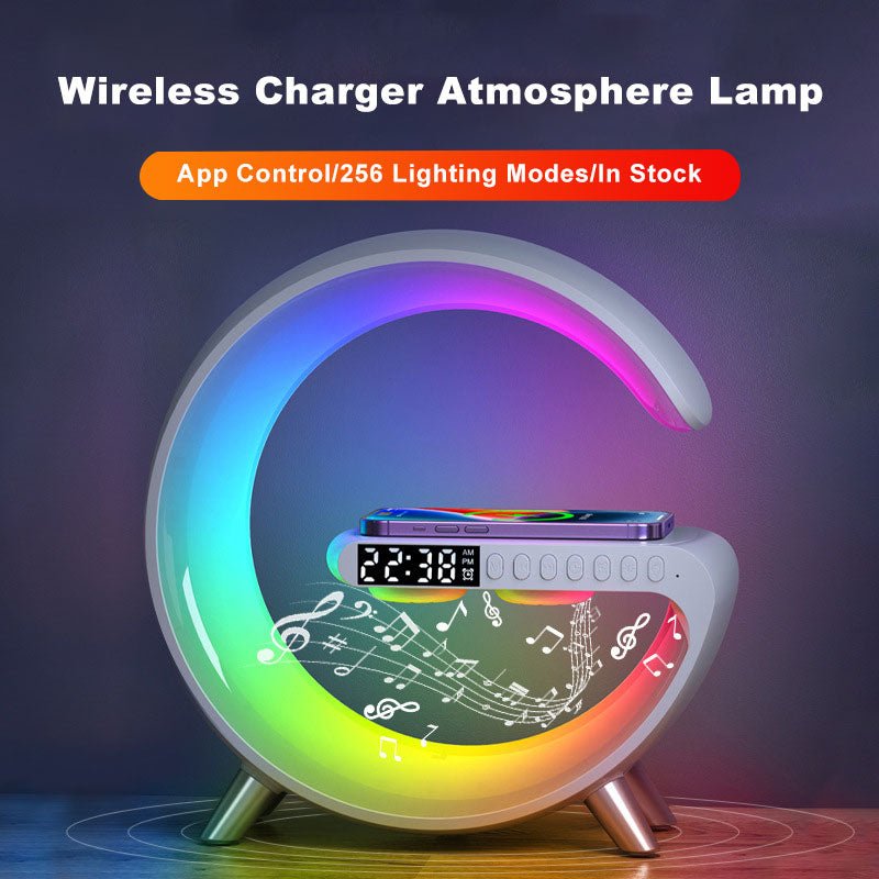 New Intelligent G Shaped LED Lamp Bluetooth Speake Wireless Charger Atmosphere Lamp App Control For Bedroom Home Decor - Little Commodities