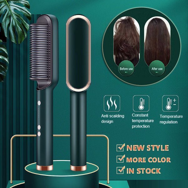New 2 In 1 Hair Straightener Hot Comb Negative Ion Curling Tong Dual-purpose Electric Hair Brush - Little Commodities