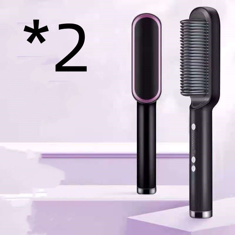 New 2 In 1 Hair Straightener Hot Comb Negative Ion Curling Tong Dual-purpose Electric Hair Brush - Little Commodities
