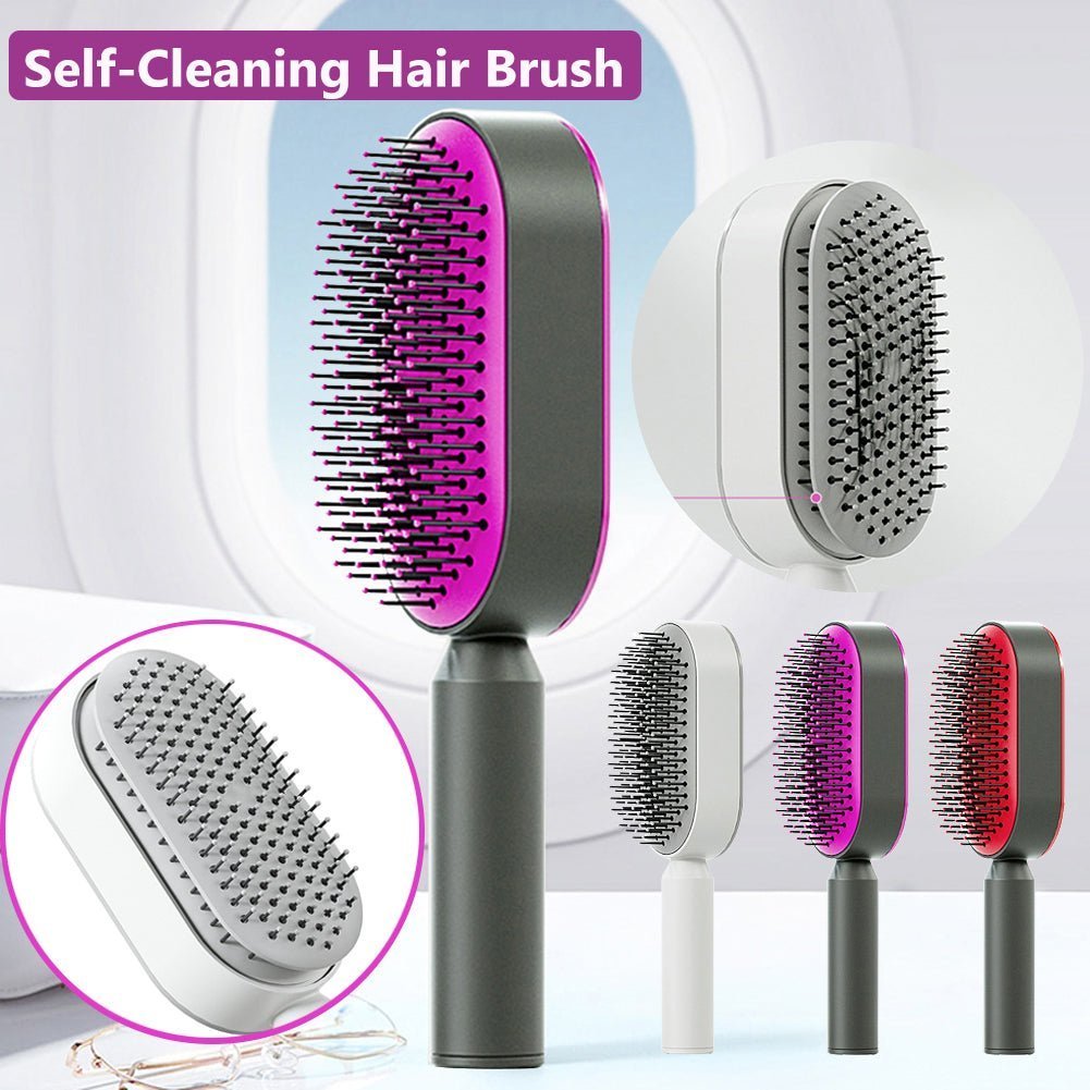 Self Cleaning Hair Brush For Women One-key Cleaning Hair Loss Airbag Massage Scalp Comb Anti-Static Hairbrush - Little Commodities